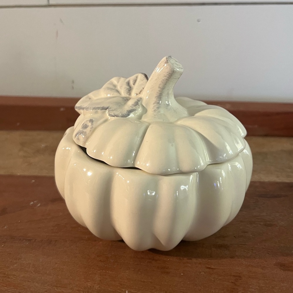 NEW! Cottage/Shabby chic Ceramic Pumpkin Covered Dish